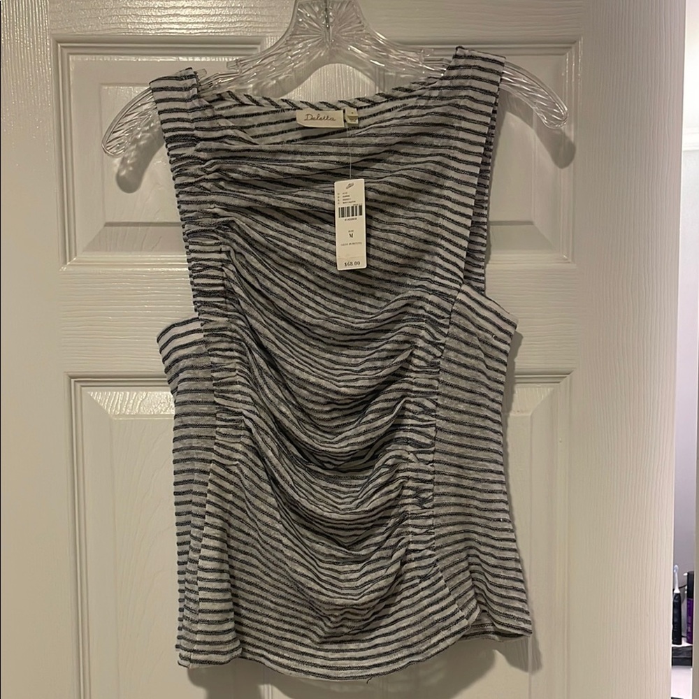 Anthropology Deletta Blue and White Ruched Tank Top